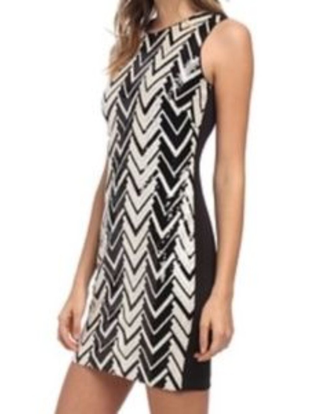 Vince Camuto Black/Gold Sequin Chevron Dress Size 4